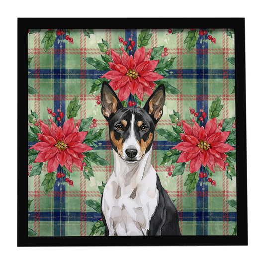 Buy this Black and White Basenji Christmas PoinsettIas Framed Metal Print