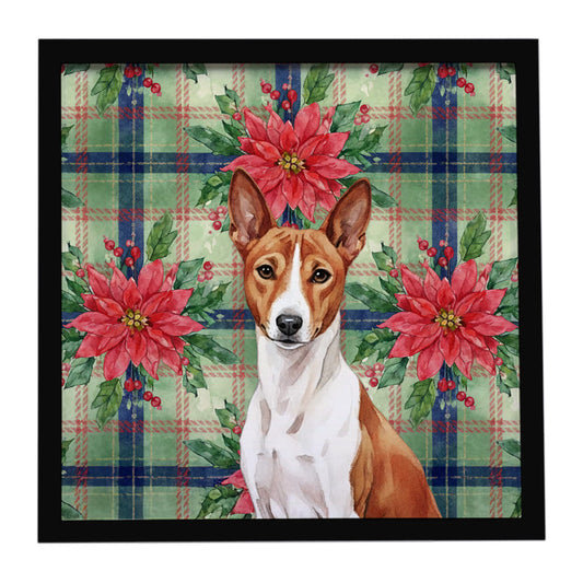 Buy this Red and White Basenji Christmas PoinsettIas Framed Metal Print