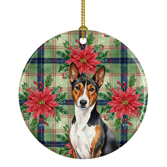 Buy this Tricolor and White Basenji Christmas PoinsettIas Ceramic Ornament