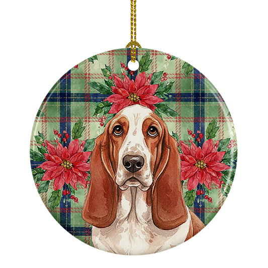 Buy this Red and White Basset Hound Christmas PoinsettIas Ceramic Ornament