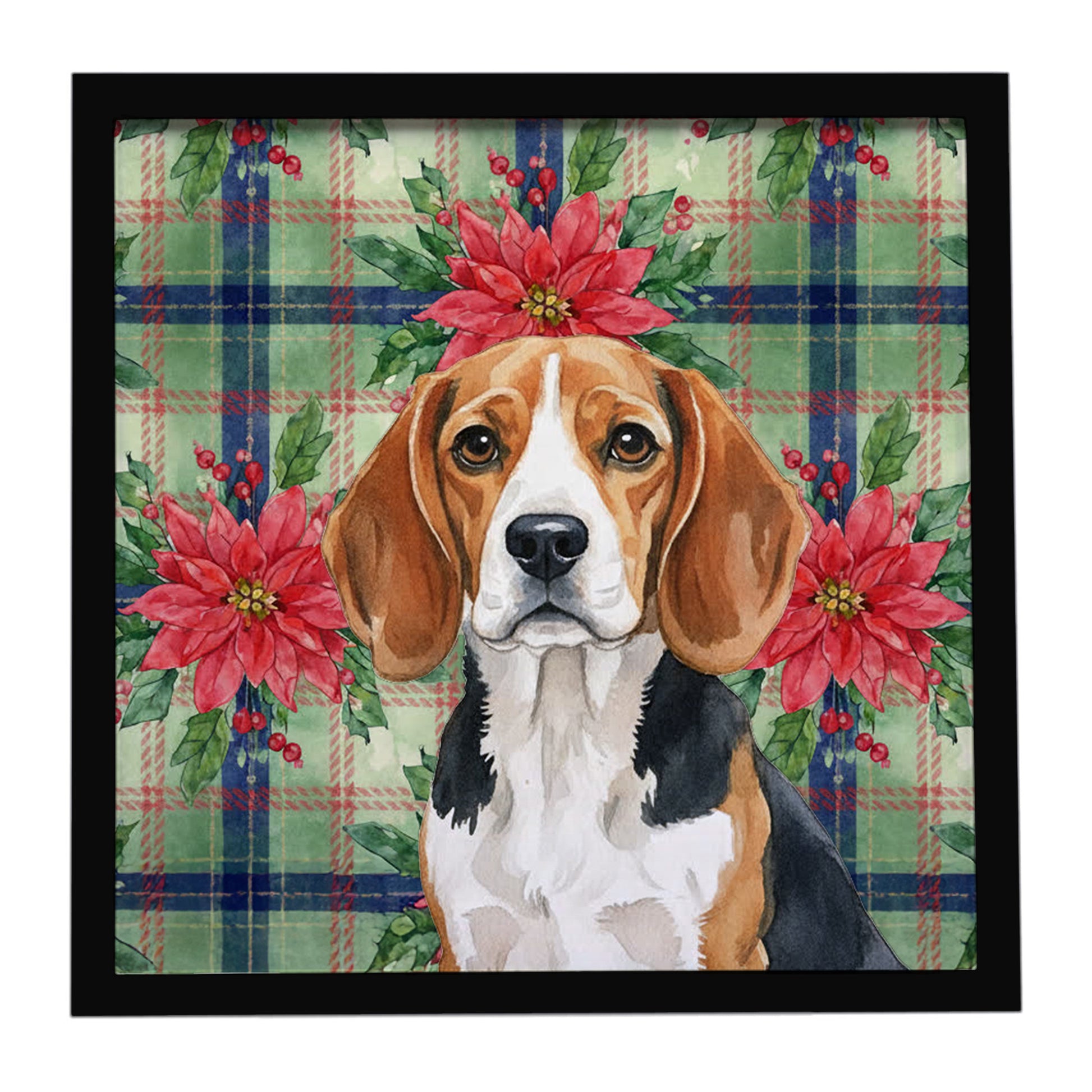 Buy this Beagle Christmas PoinsettIas Framed Metal Print