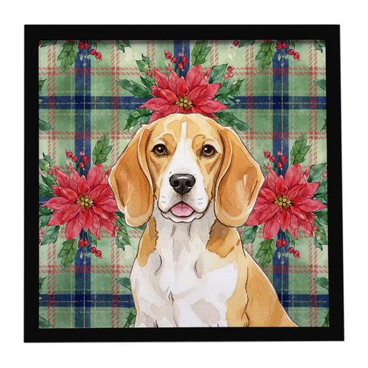 Buy this Lemon and White Beagle Christmas PoinsettIas Framed Metal Print