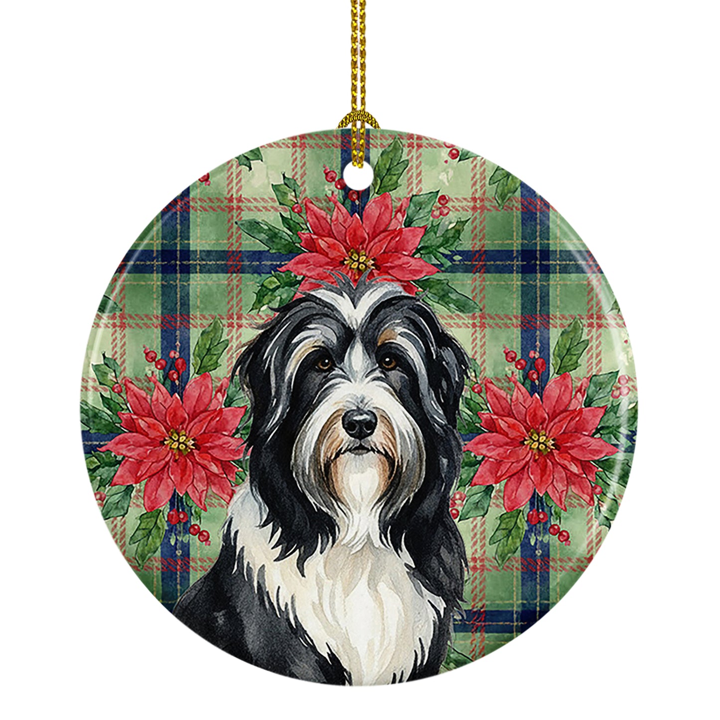 Buy this Black Bearded Collie Christmas PoinsettIas Ceramic Ornament