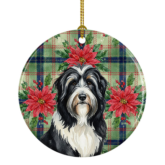 Buy this Black Bearded Collie Christmas PoinsettIas Ceramic Ornament