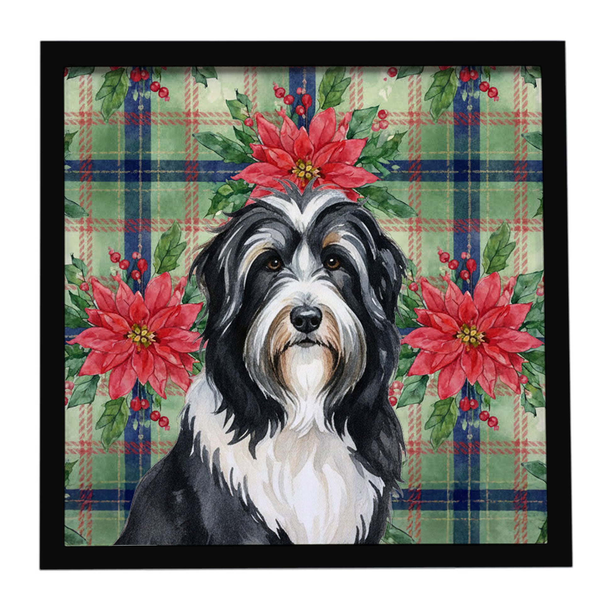 Buy this Black Bearded Collie Christmas PoinsettIas Framed Metal Print