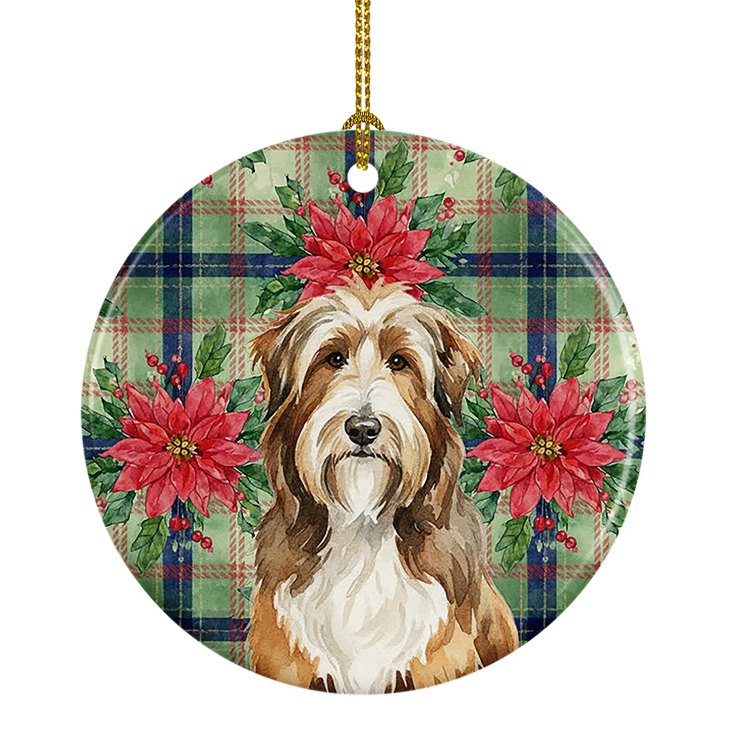 Buy this Brown Bearded Collie Christmas PoinsettIas Ceramic Ornament