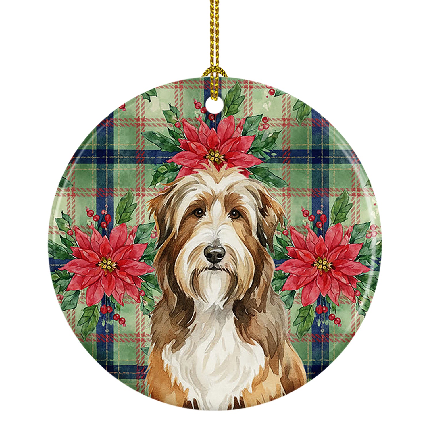 Buy this Brown Bearded Collie Christmas PoinsettIas Ceramic Ornament