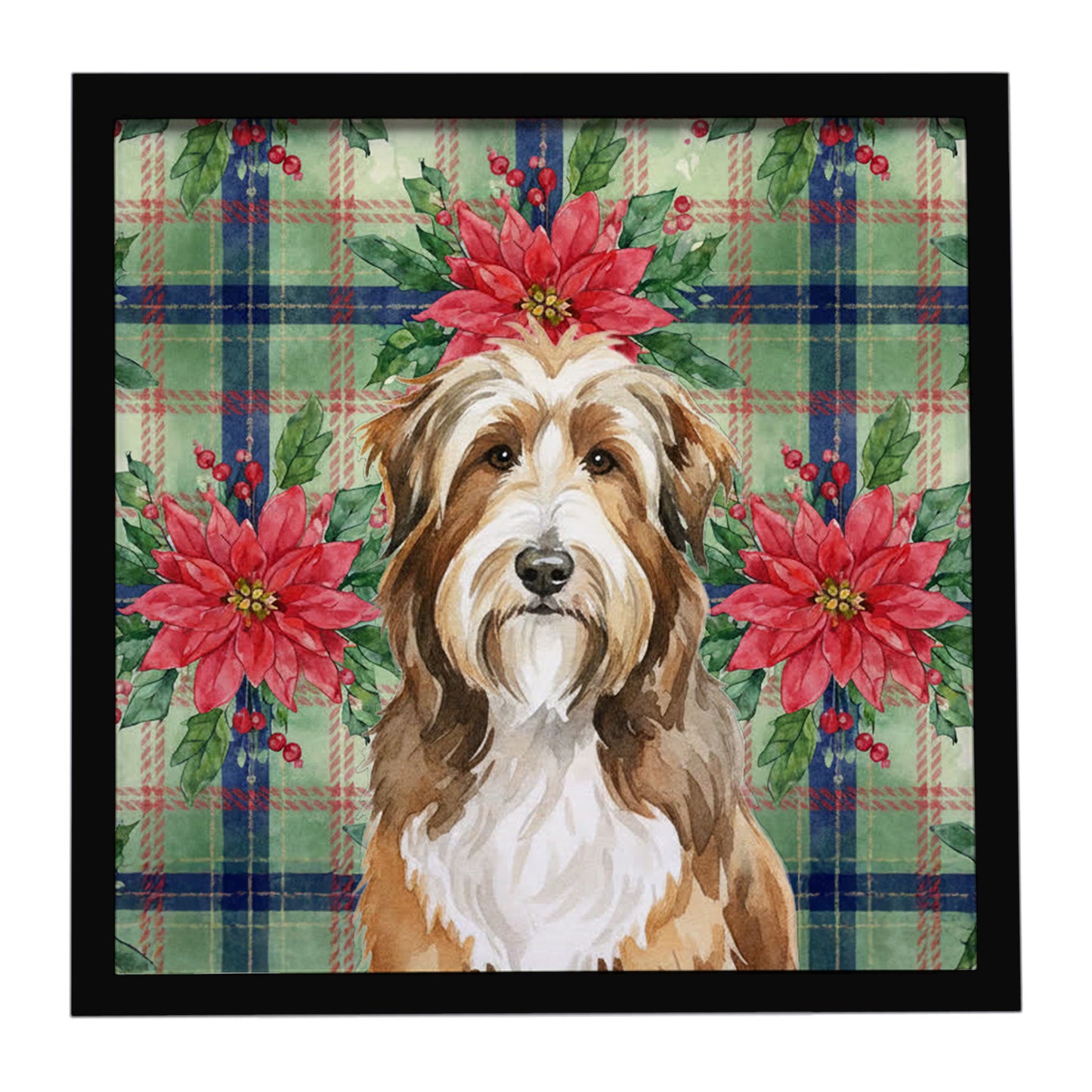 Buy this Brown Bearded Collie Christmas PoinsettIas Framed Metal Print