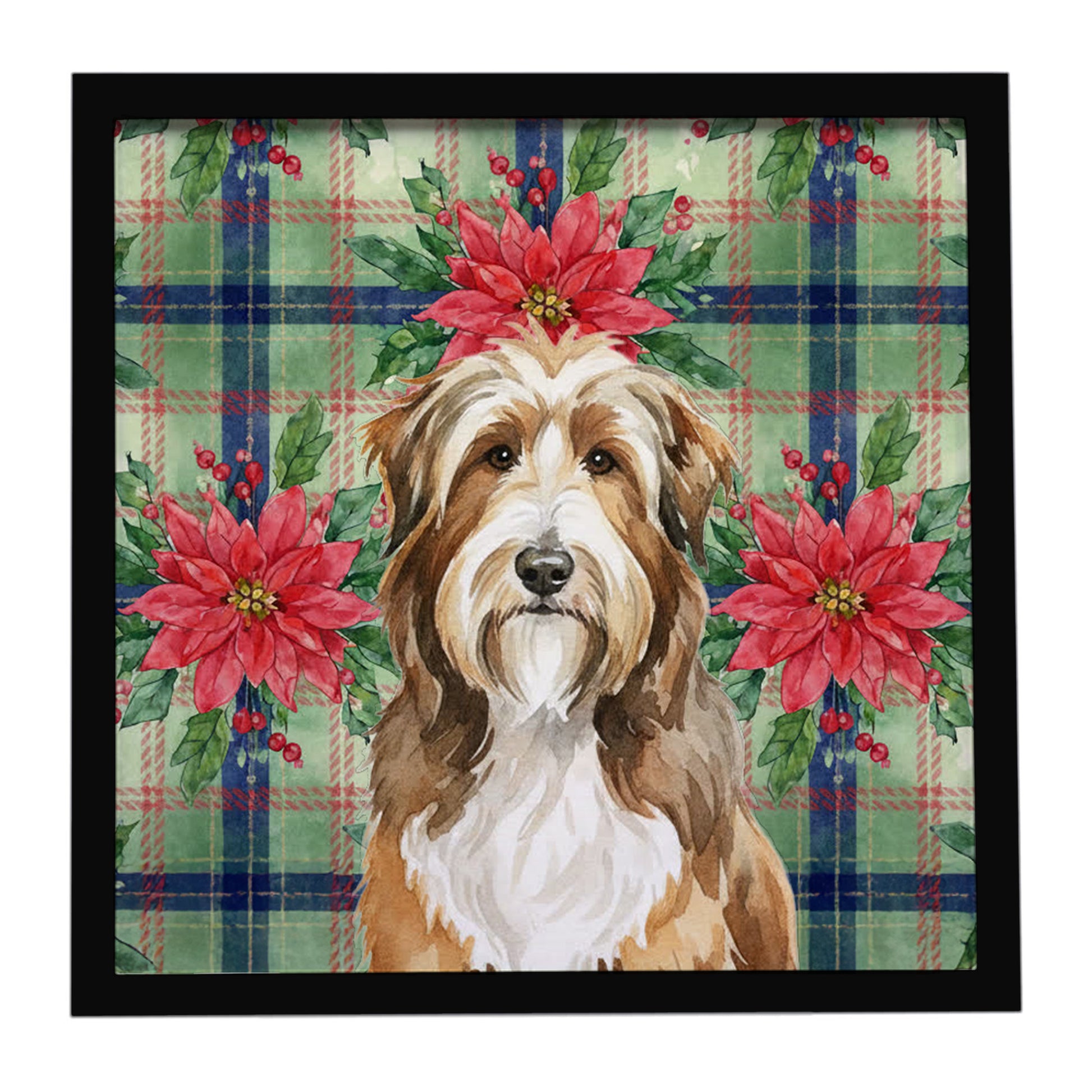 Buy this Brown Bearded Collie Christmas PoinsettIas Framed Metal Print