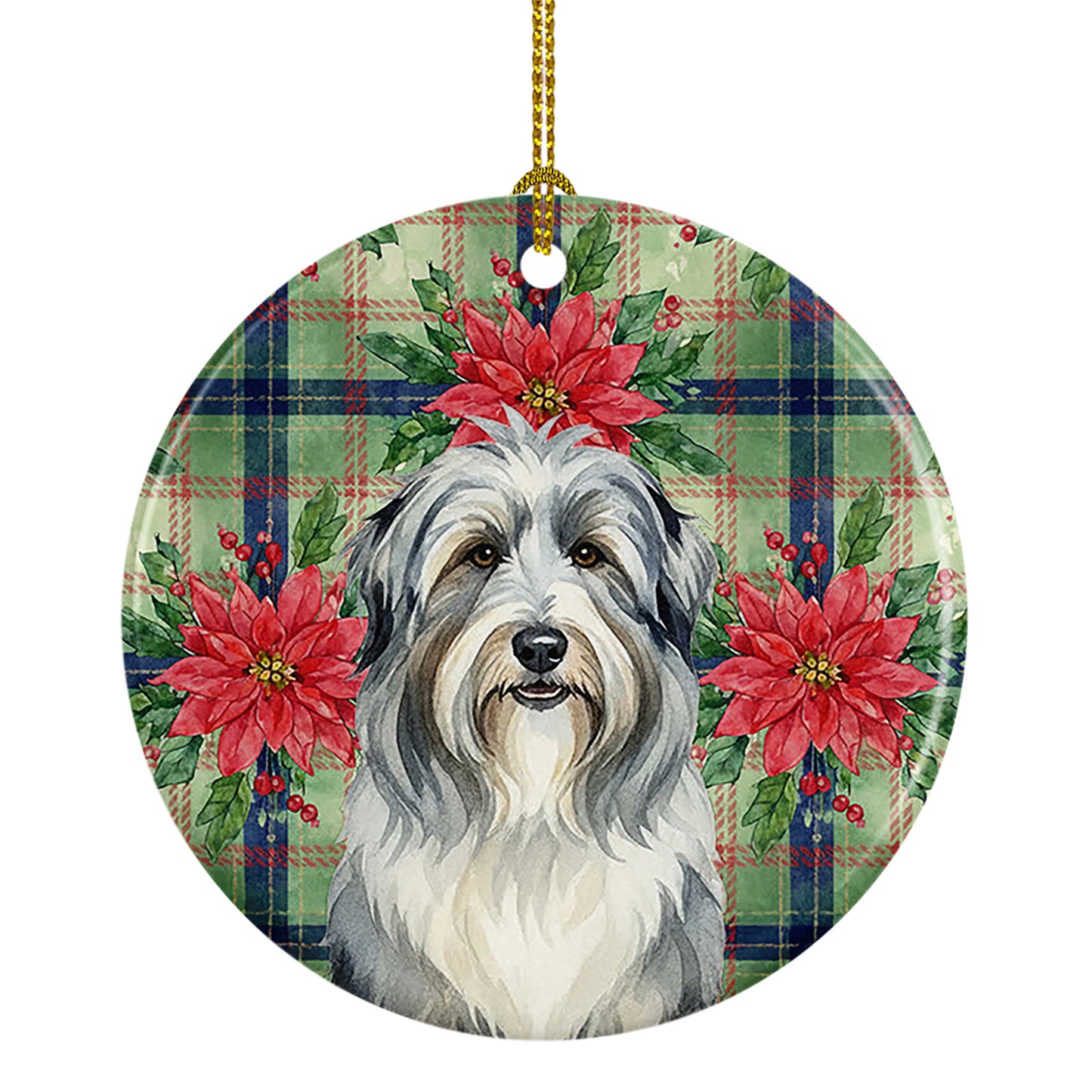 Buy this Bearded Collie Christmas PoinsettIas Ceramic Ornament