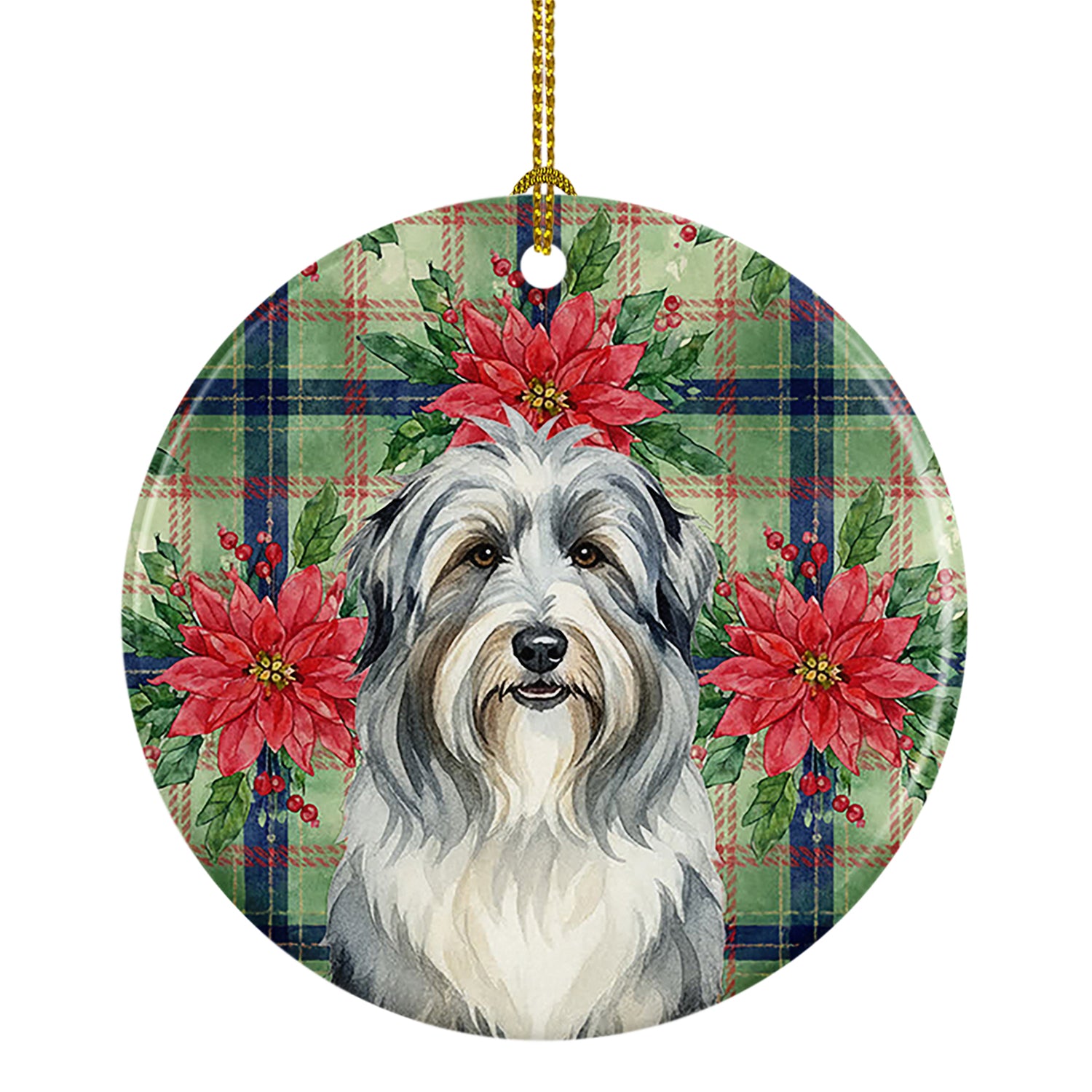 Buy this Bearded Collie Christmas PoinsettIas Ceramic Ornament
