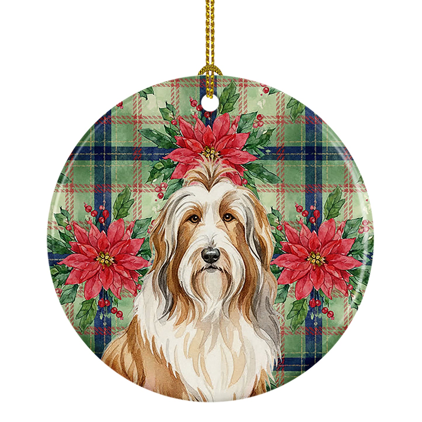 Buy this Fawn Bearded Collie Christmas PoinsettIas Ceramic Ornament