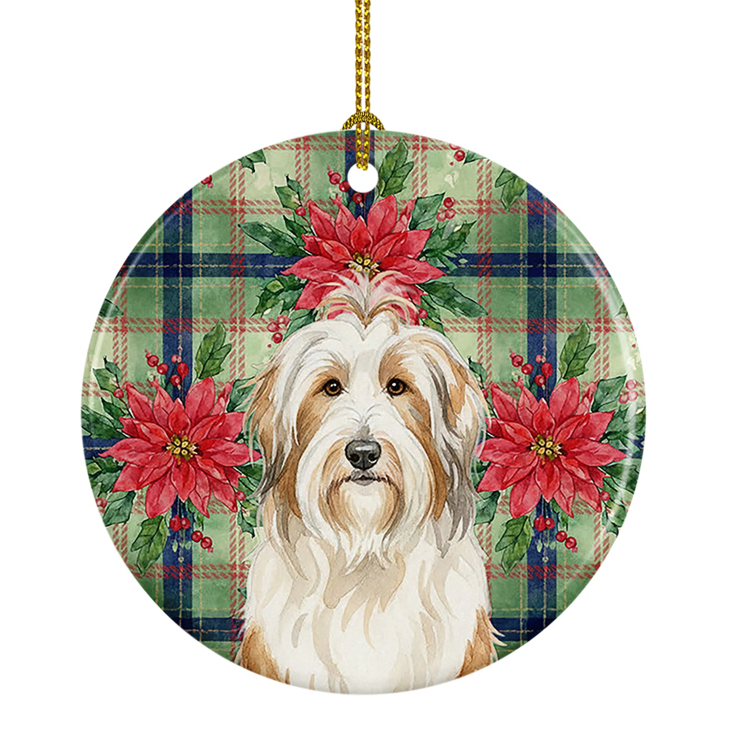 Buy this White and Tan Bearded Collie Christmas PoinsettIas Ceramic Ornament