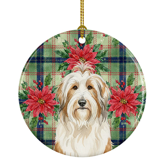 Buy this White and Tan Bearded Collie Christmas PoinsettIas Ceramic Ornament