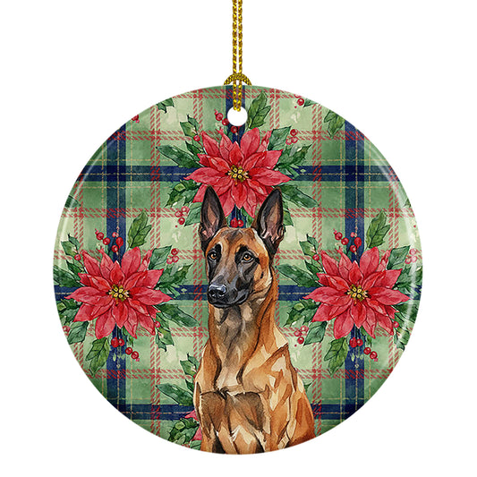 Buy this Mahogany Belgian Malinois Christmas PoinsettIas Ceramic Ornament