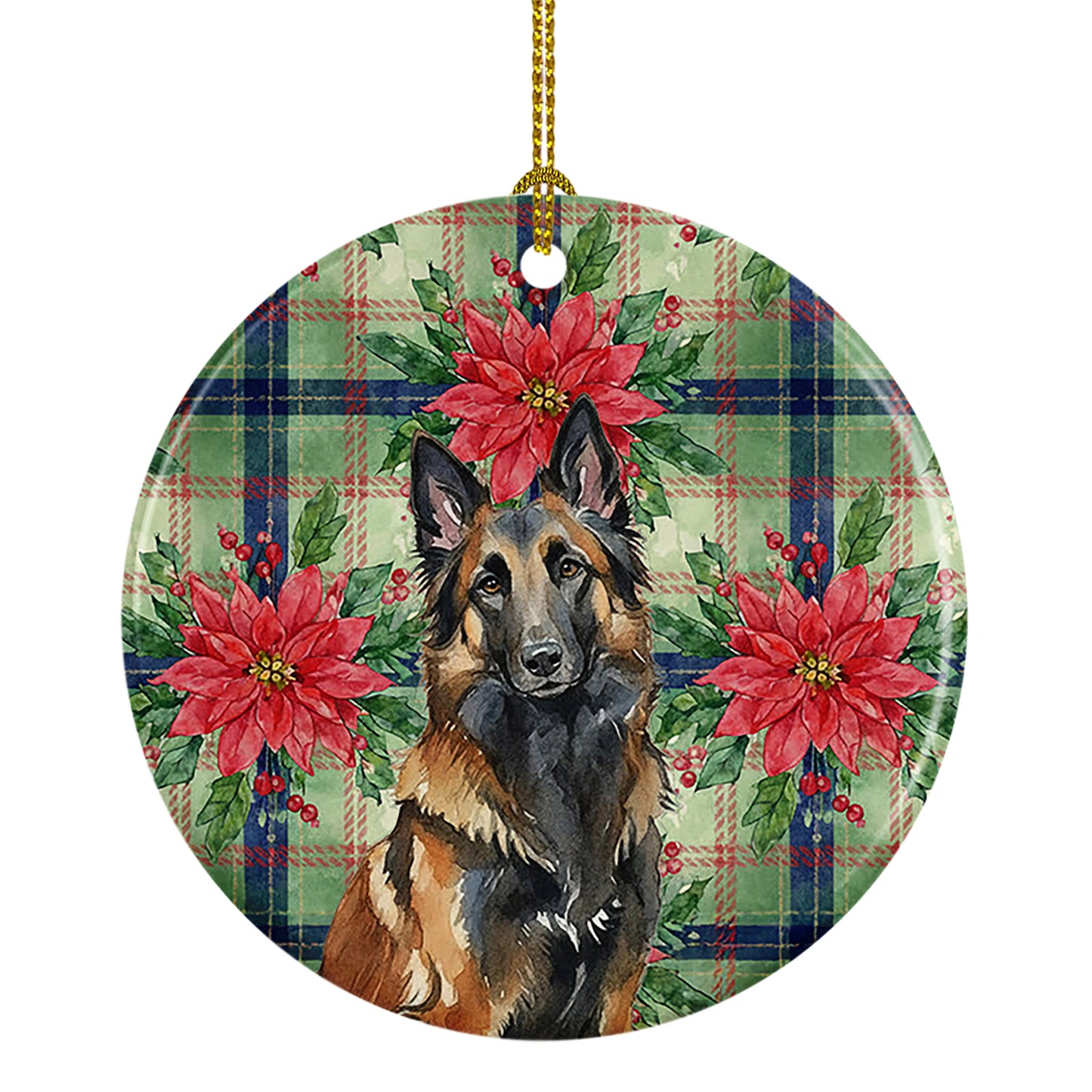 Buy this Belgian Tervuren Christmas PoinsettIas Ceramic Ornament