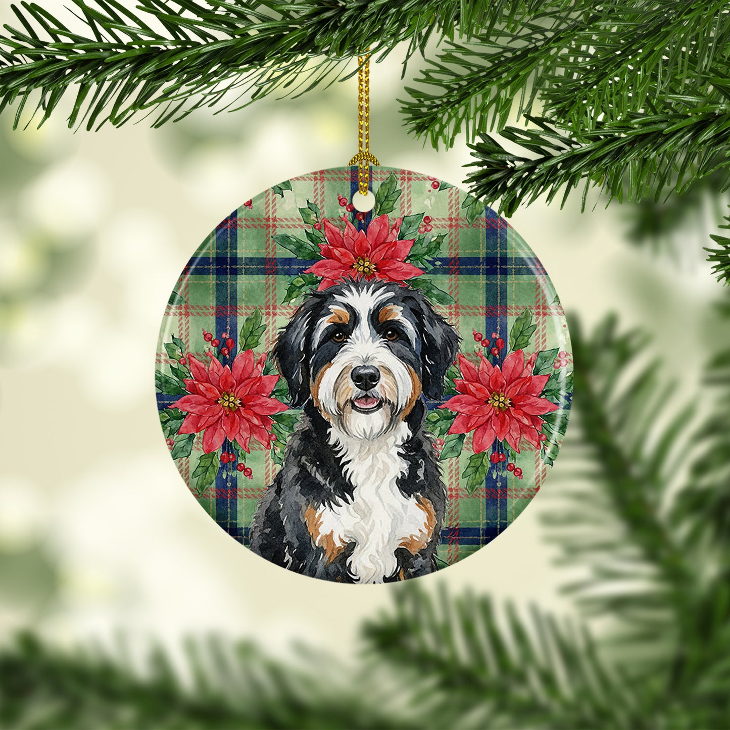 Berndoodle Christmas PoinsettIas Ceramic Ornament
