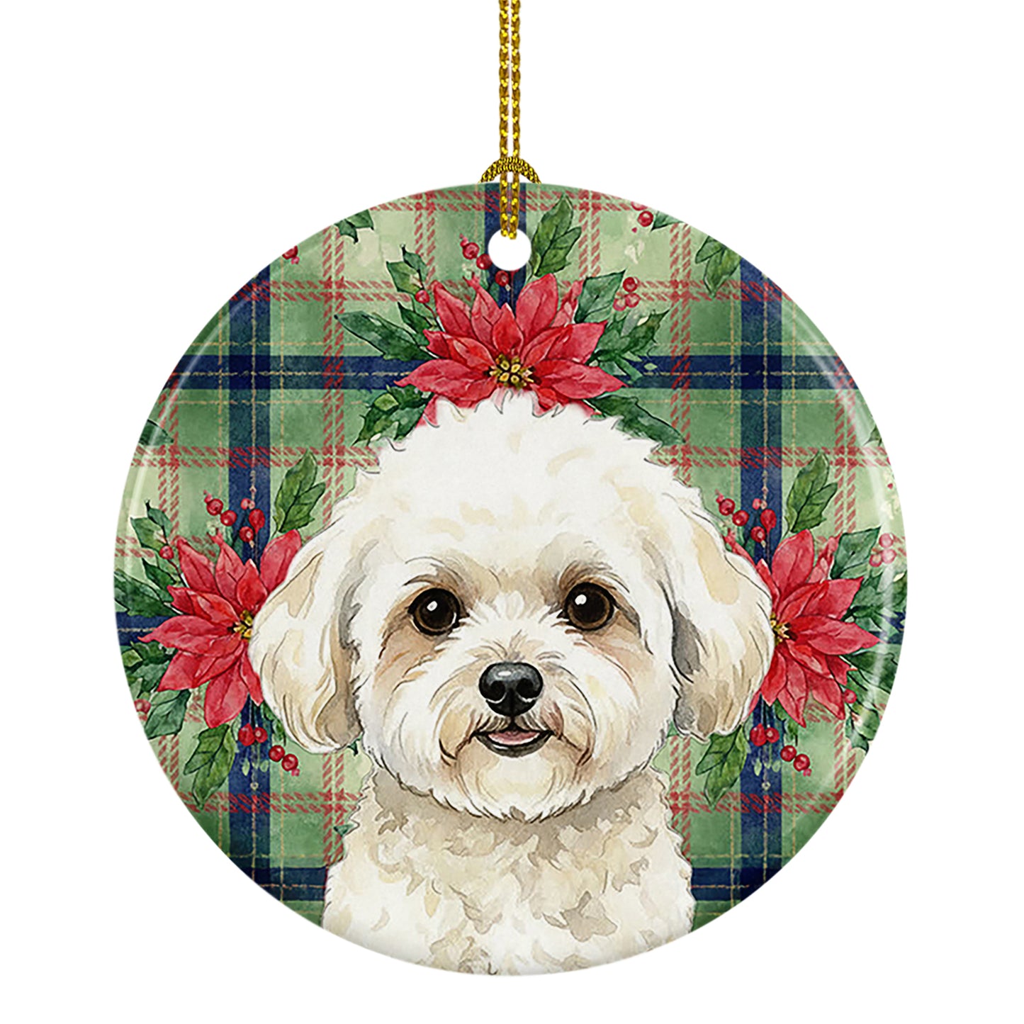 Buy this White and Cream Bichon Frise Christmas PoinsettIas Ceramic Ornament