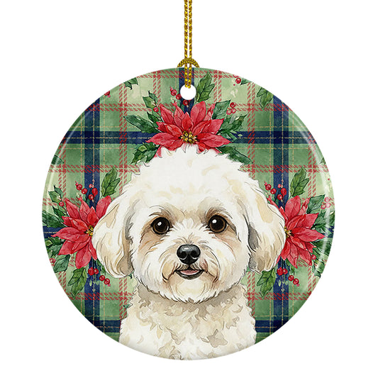 Buy this White and Cream Bichon Frise Christmas PoinsettIas Ceramic Ornament