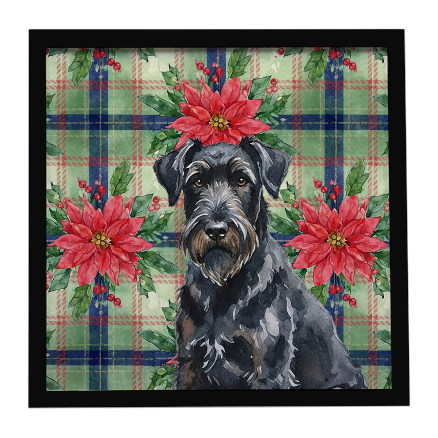 Buy this Black Russian Terrier Christmas PoinsettIas Framed Metal Print