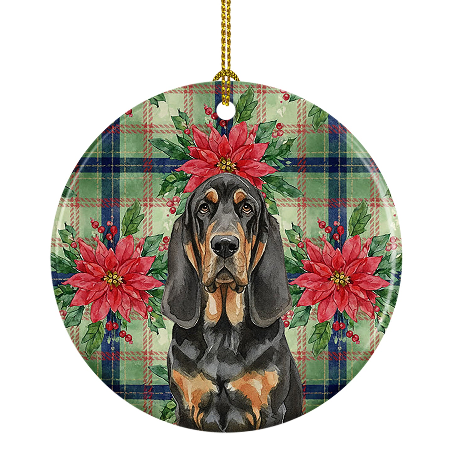 Buy this Black and Tan Bloodhound Christmas PoinsettIas Ceramic Ornament