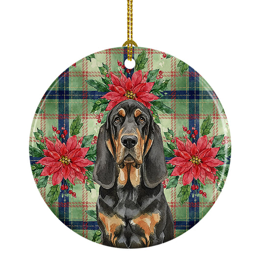 Buy this Black and Tan Bloodhound Christmas PoinsettIas Ceramic Ornament