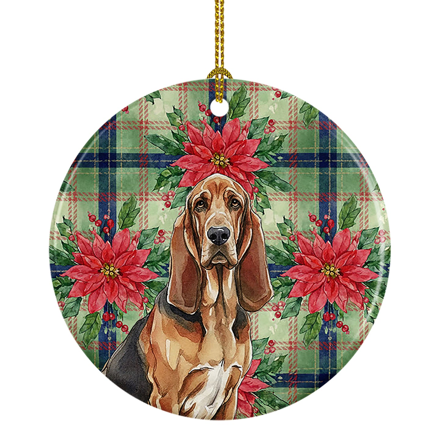 Buy this Liver and Tan Bloodhound Christmas PoinsettIas Ceramic Ornament