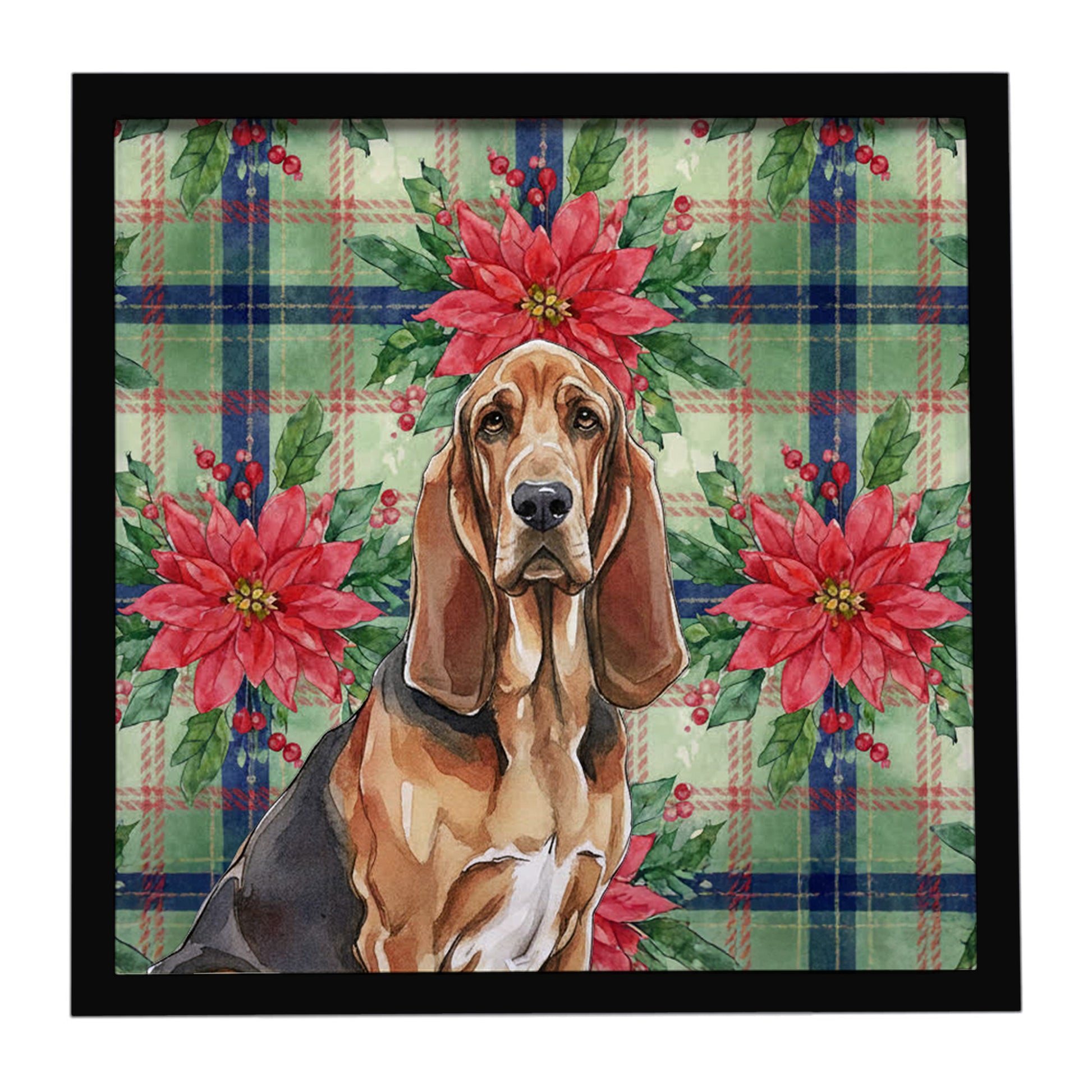 Buy this Liver and Tan Bloodhound Christmas PoinsettIas Framed Metal Print