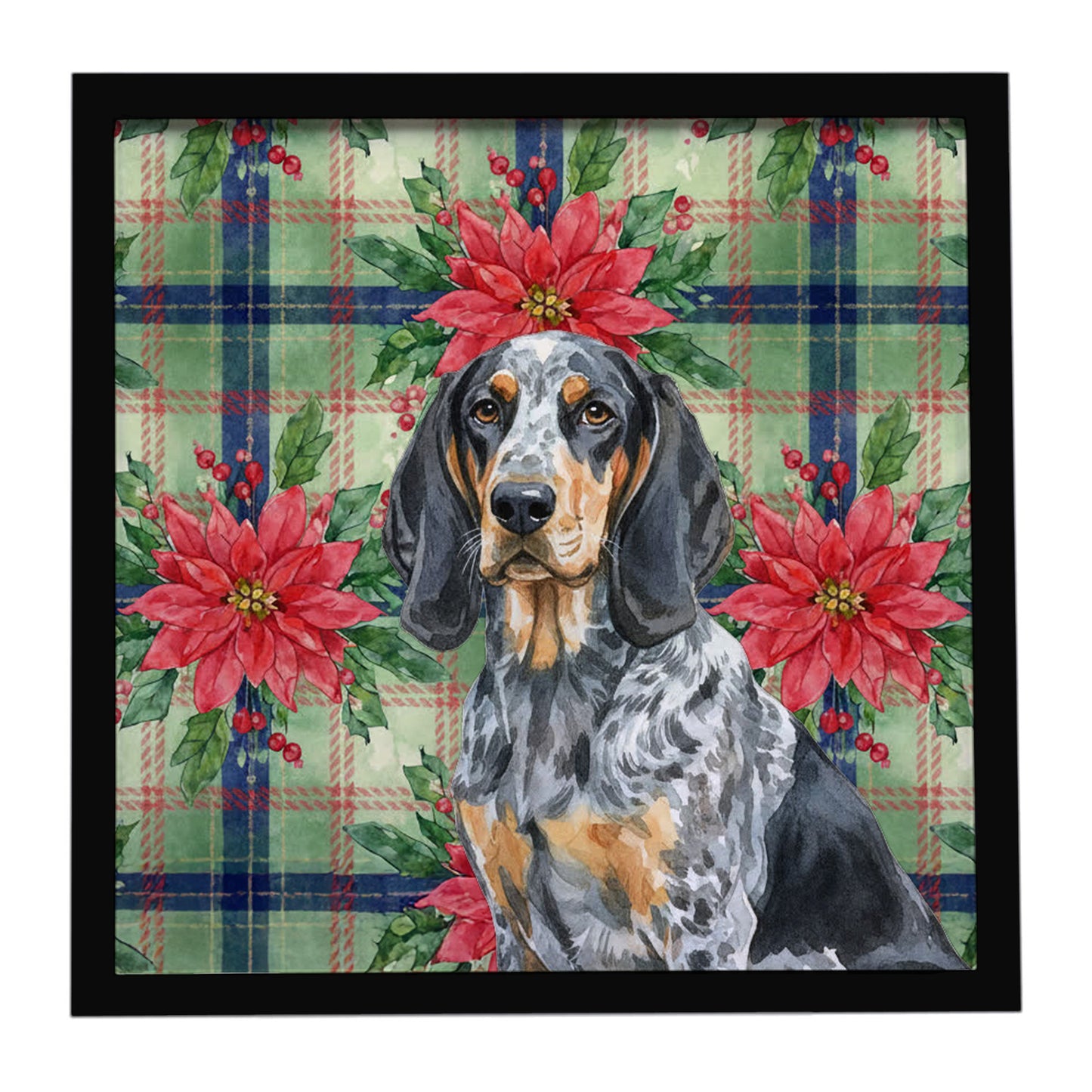 Buy this Bluetick Coonhound Christmas PoinsettIas Framed Metal Print