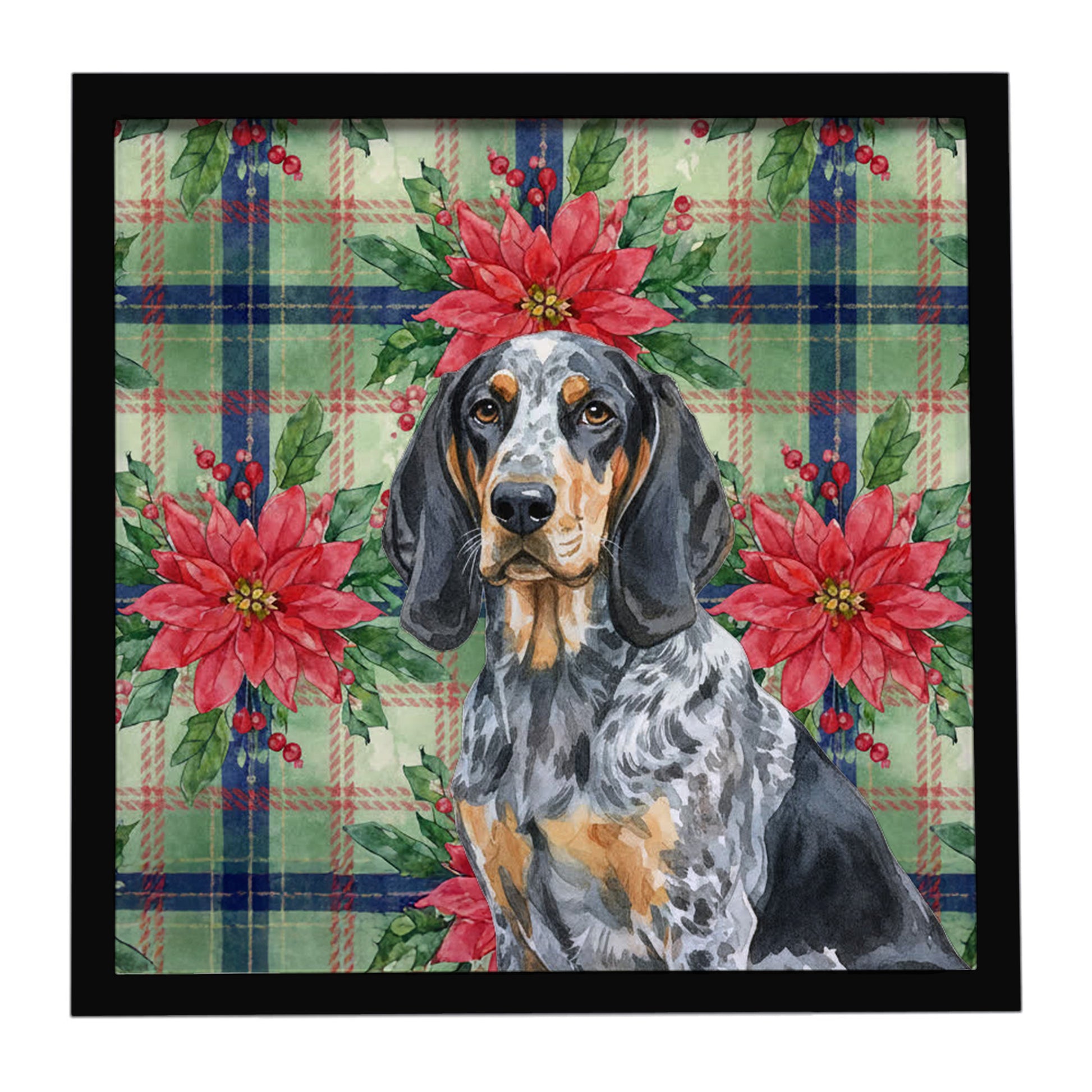 Buy this Bluetick Coonhound Christmas PoinsettIas Framed Metal Print