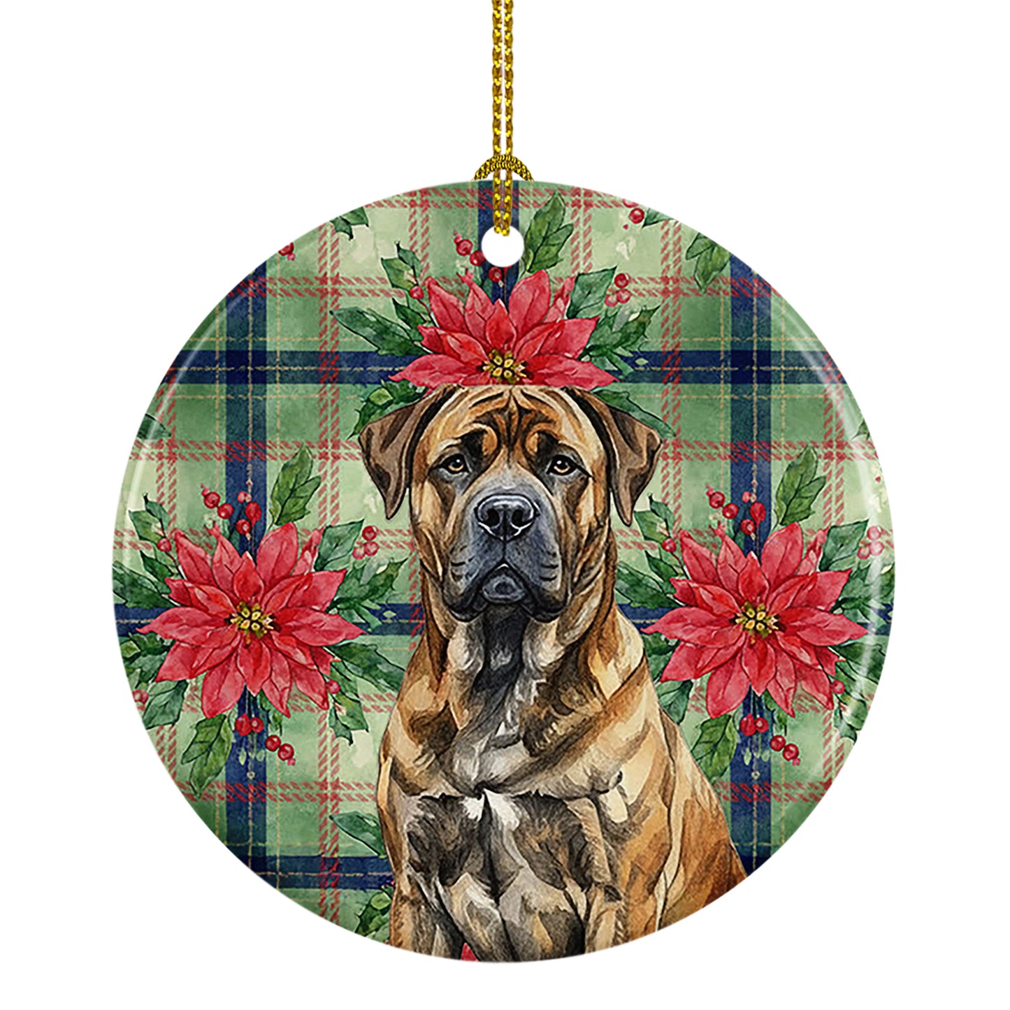 Buy this Brindle Boerboel Christmas PoinsettIas Ceramic Ornament