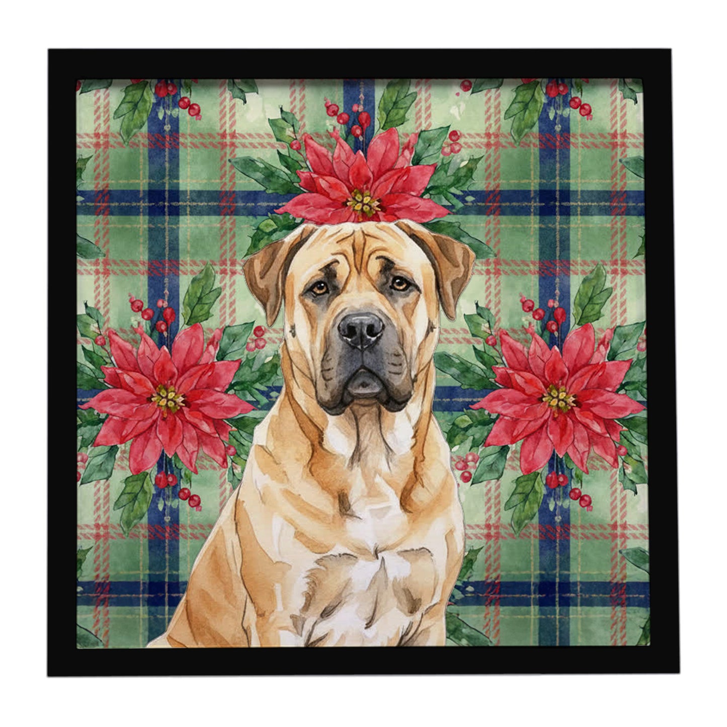 Buy this Fawn Boerboel Christmas PoinsettIas Framed Metal Print