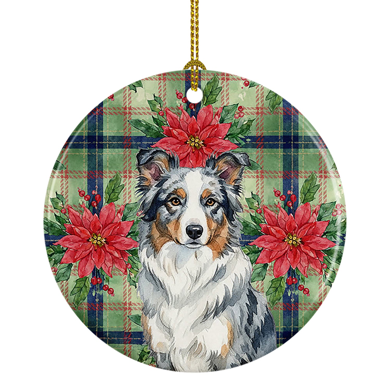 Buy this Blue Merle Border Collie Christmas PoinsettIas Ceramic Ornament
