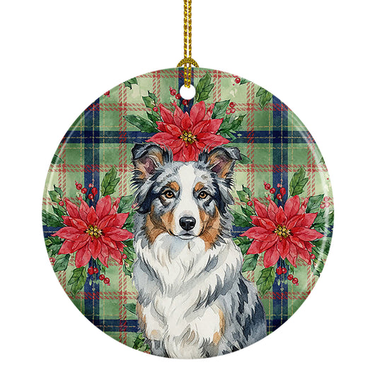 Buy this Blue Merle Border Collie Christmas PoinsettIas Ceramic Ornament