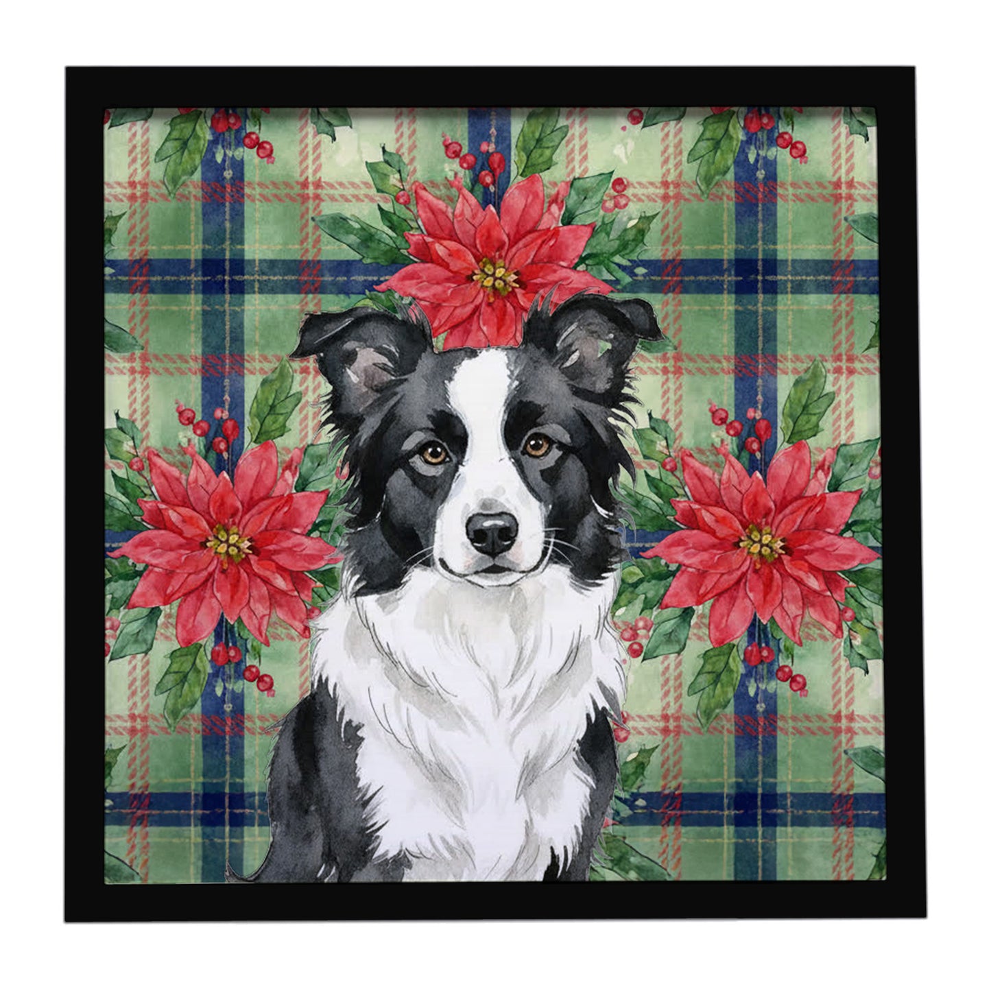 Buy this Border Collie Christmas PoinsettIas Framed Metal Print
