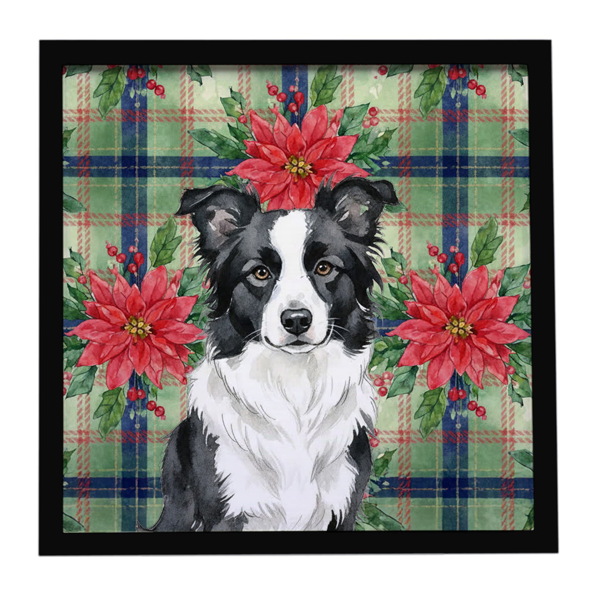 Buy this Border Collie Christmas PoinsettIas Framed Metal Print