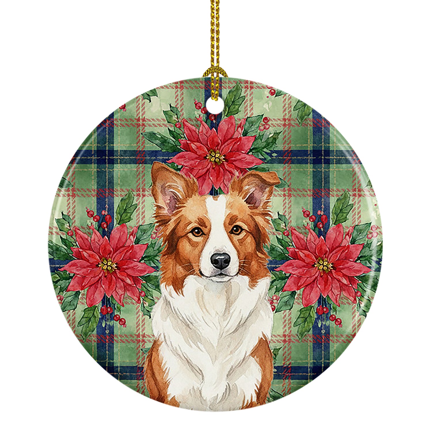 Buy this Red and White Border Collie Christmas PoinsettIas Ceramic Ornament