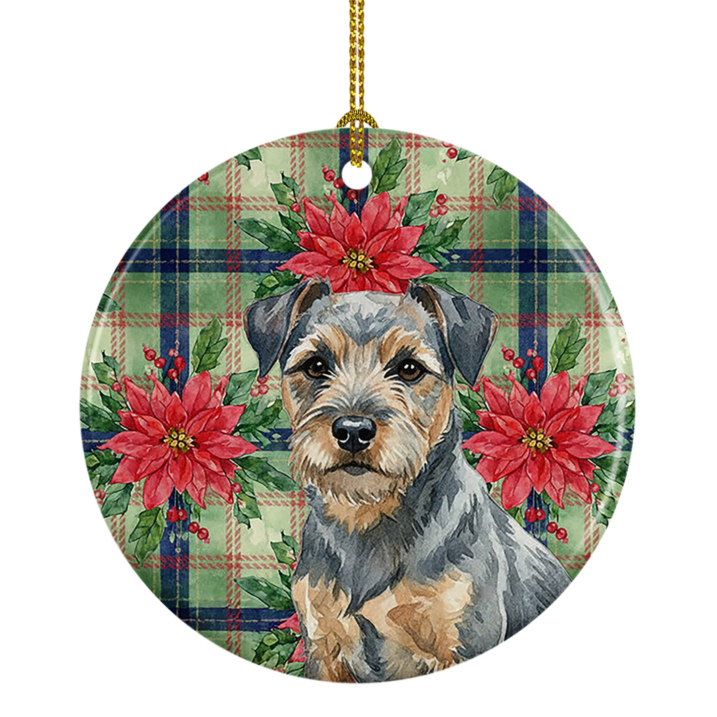Buy this Blue and Tan Border Terrier Christmas PoinsettIas Ceramic Ornament