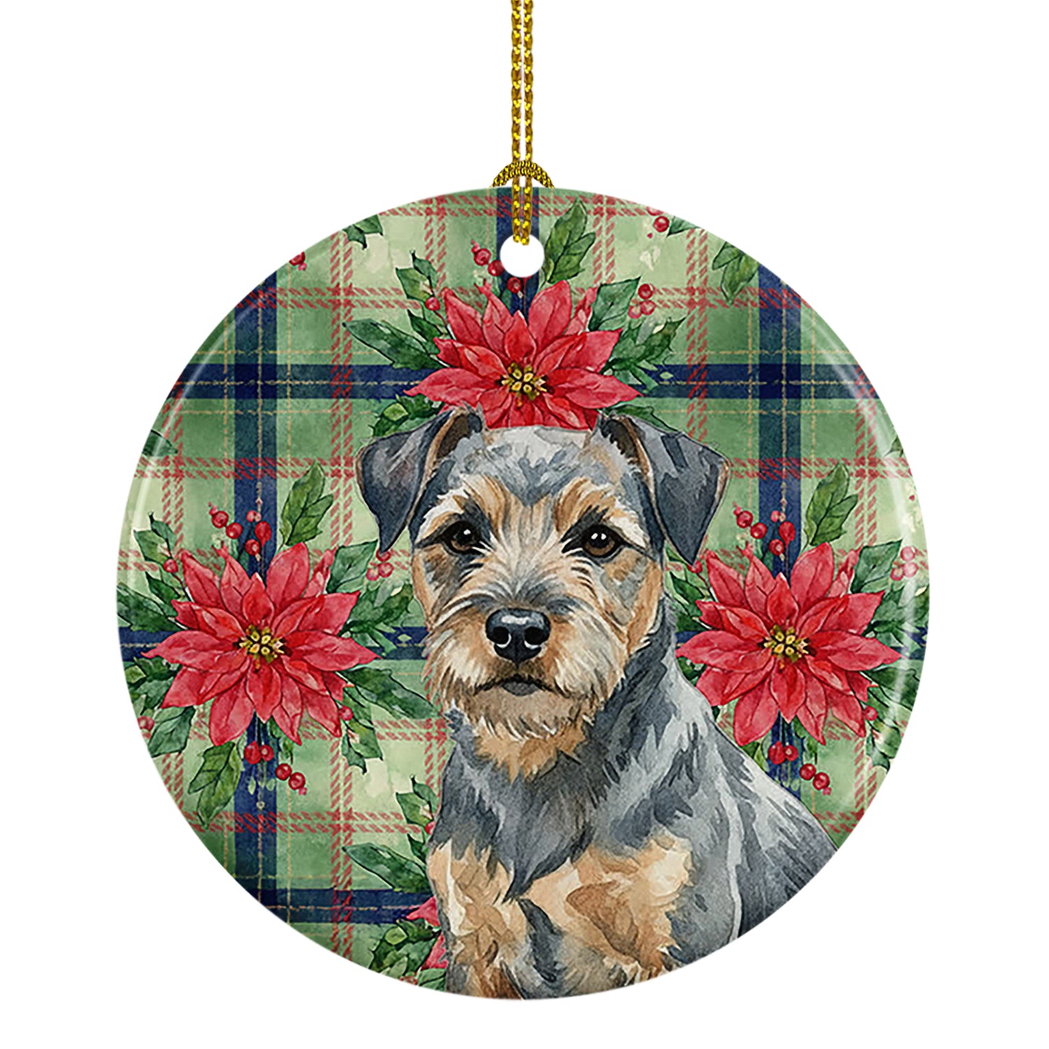 Buy this Blue and Tan Border Terrier Christmas PoinsettIas Ceramic Ornament