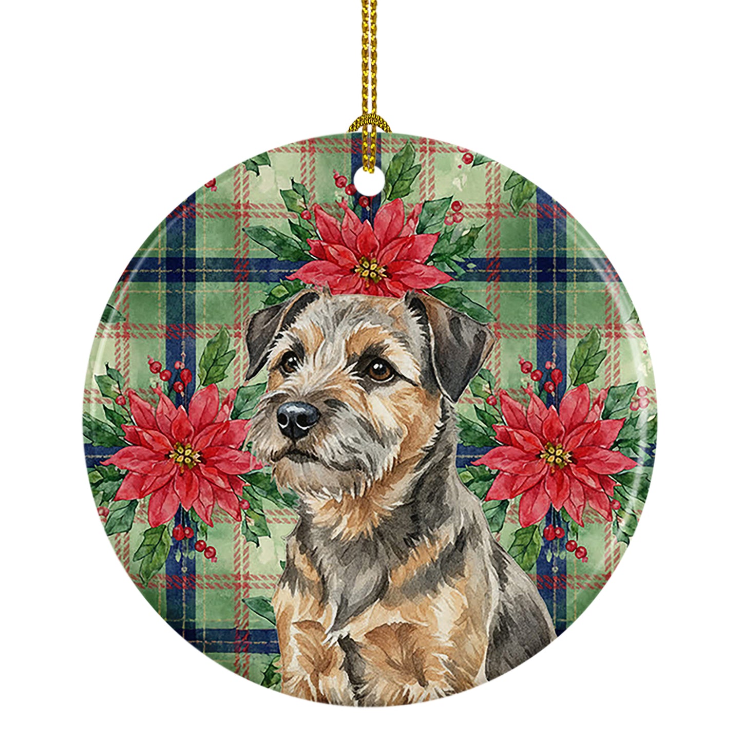 Buy this Grizzle and Tan Border Terrier Christmas PoinsettIas Ceramic Ornament