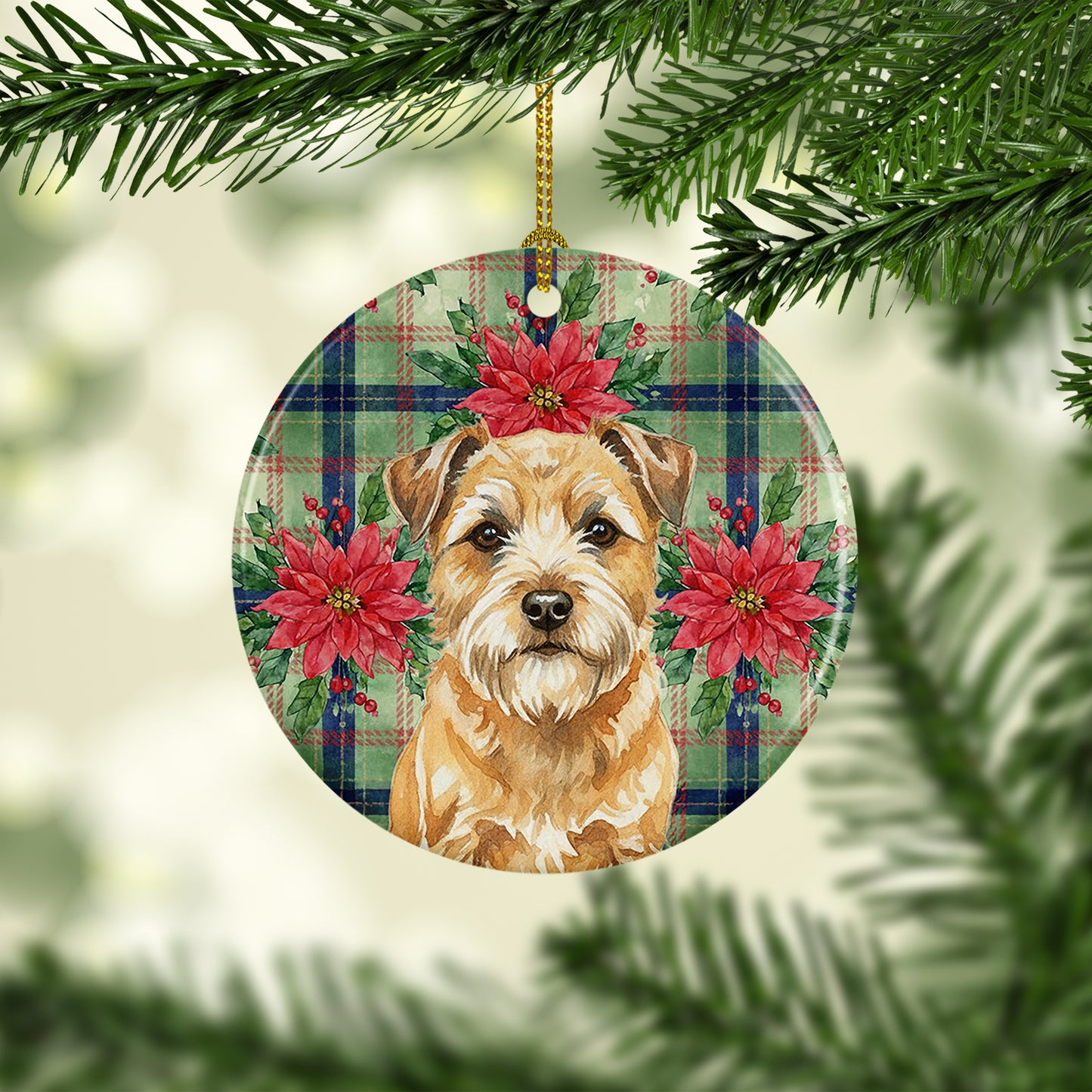 Wheaten Border Terrier Christmas PoinsettIas Ceramic Ornament