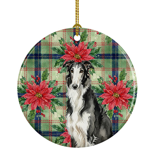 Buy this Black and White Borzoi Christmas PoinsettIas Ceramic Ornament