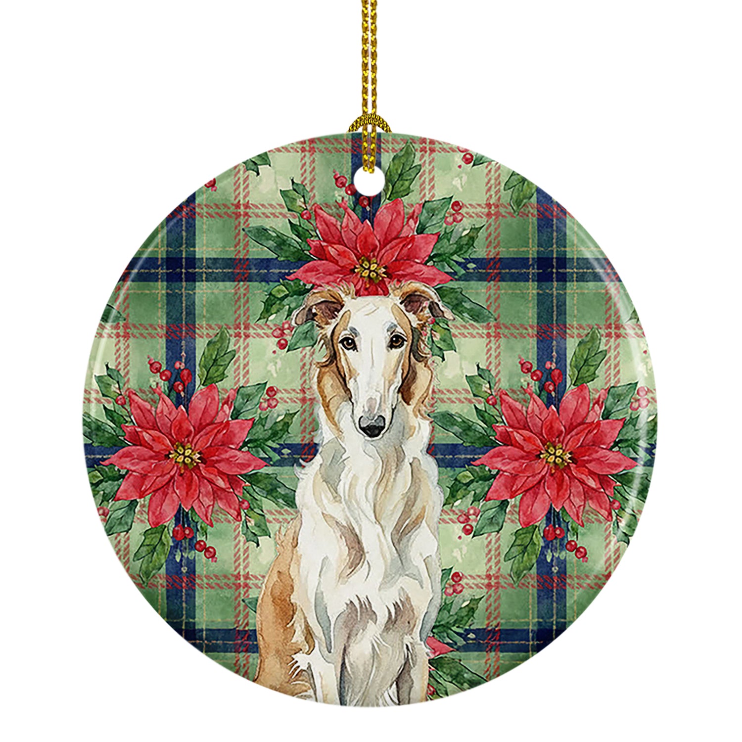 Buy this Borzoi Christmas PoinsettIas Ceramic Ornament