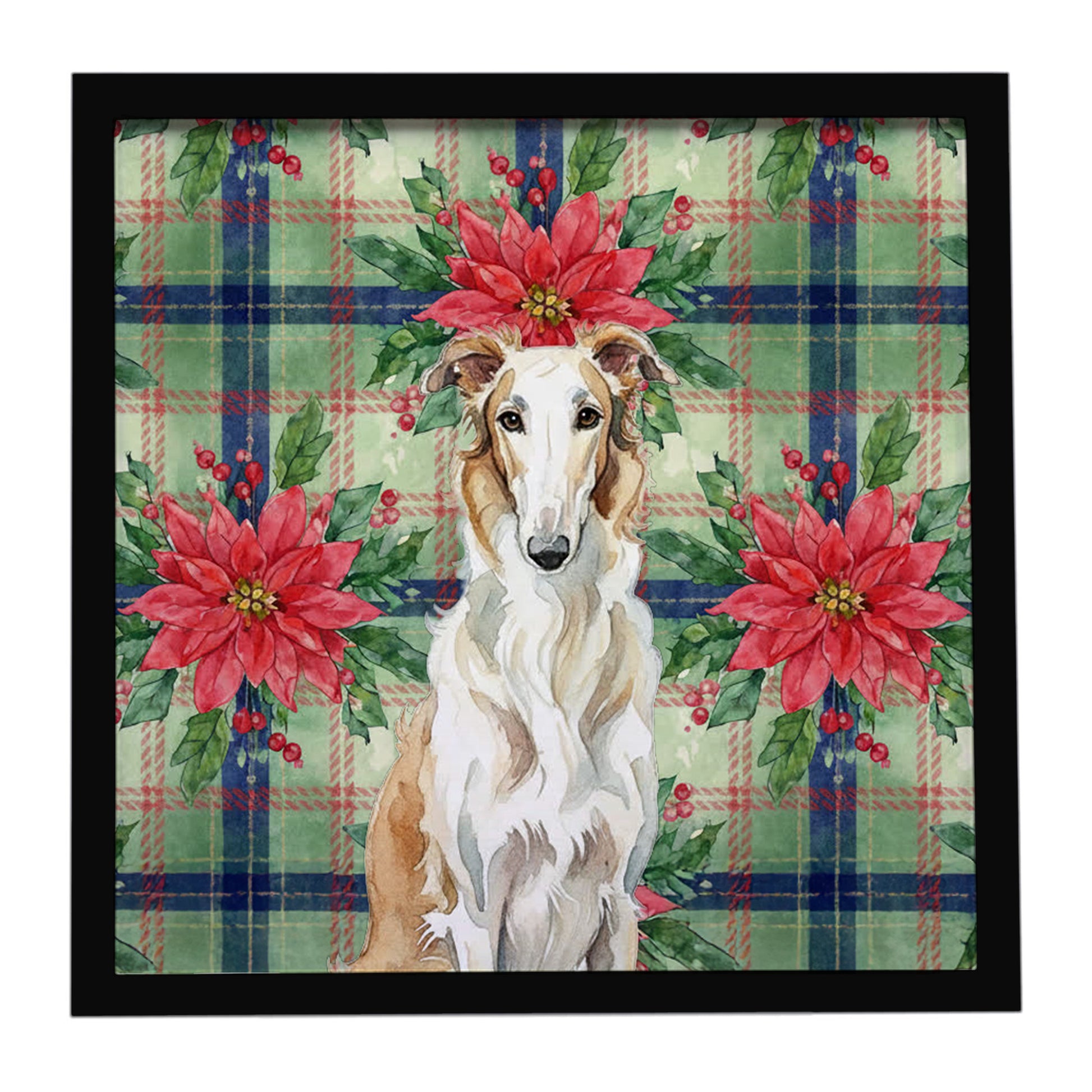 Buy this Borzoi Christmas PoinsettIas Framed Metal Print