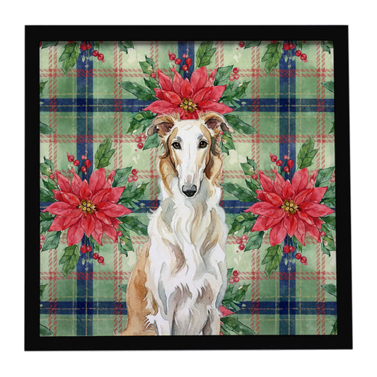 Buy this Borzoi Christmas PoinsettIas Framed Metal Print