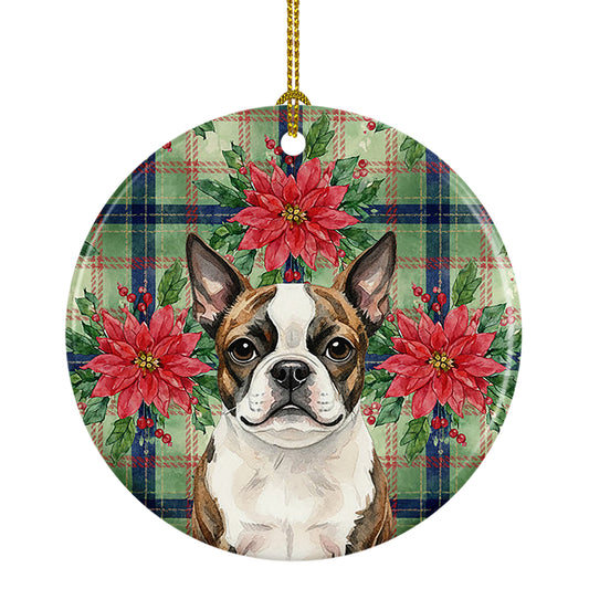 Buy this Brindle Boston Terrier Christmas PoinsettIas Ceramic Ornament