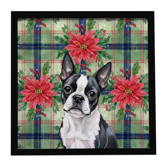 Buy this Boston Terrier Christmas PoinsettIas Framed Metal Print