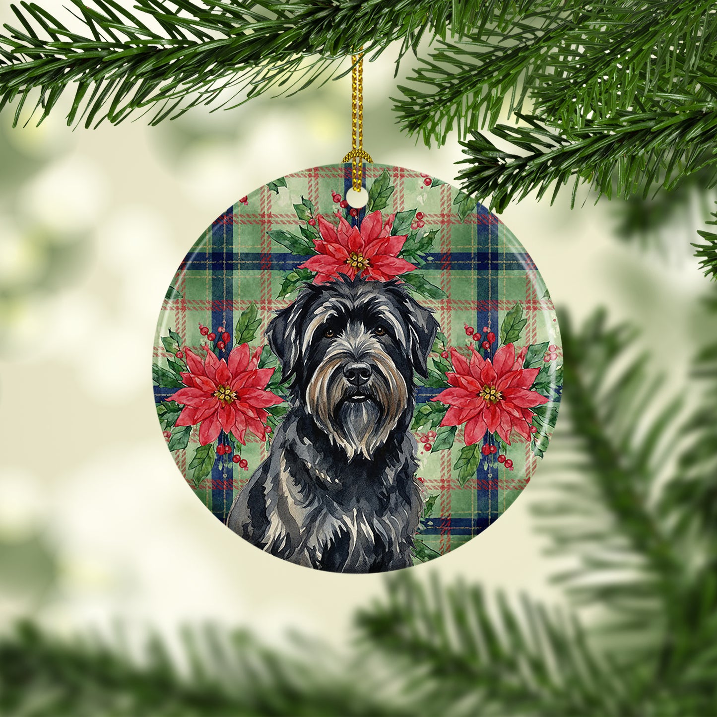 Bouvier des Flandres Christmas PoinsettIas Ceramic Ornament