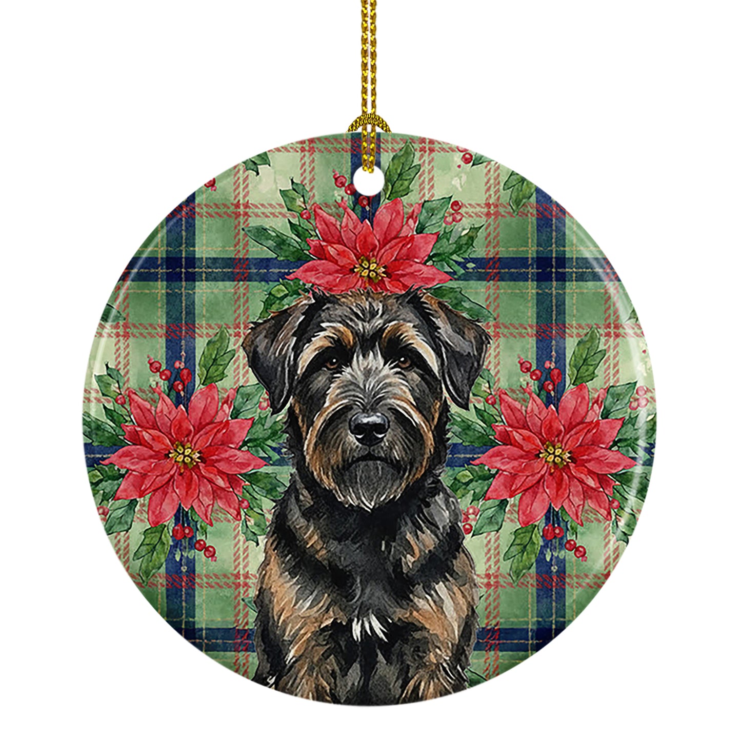 Buy this Brindle Bouvier des Flandres Christmas PoinsettIas Ceramic Ornament