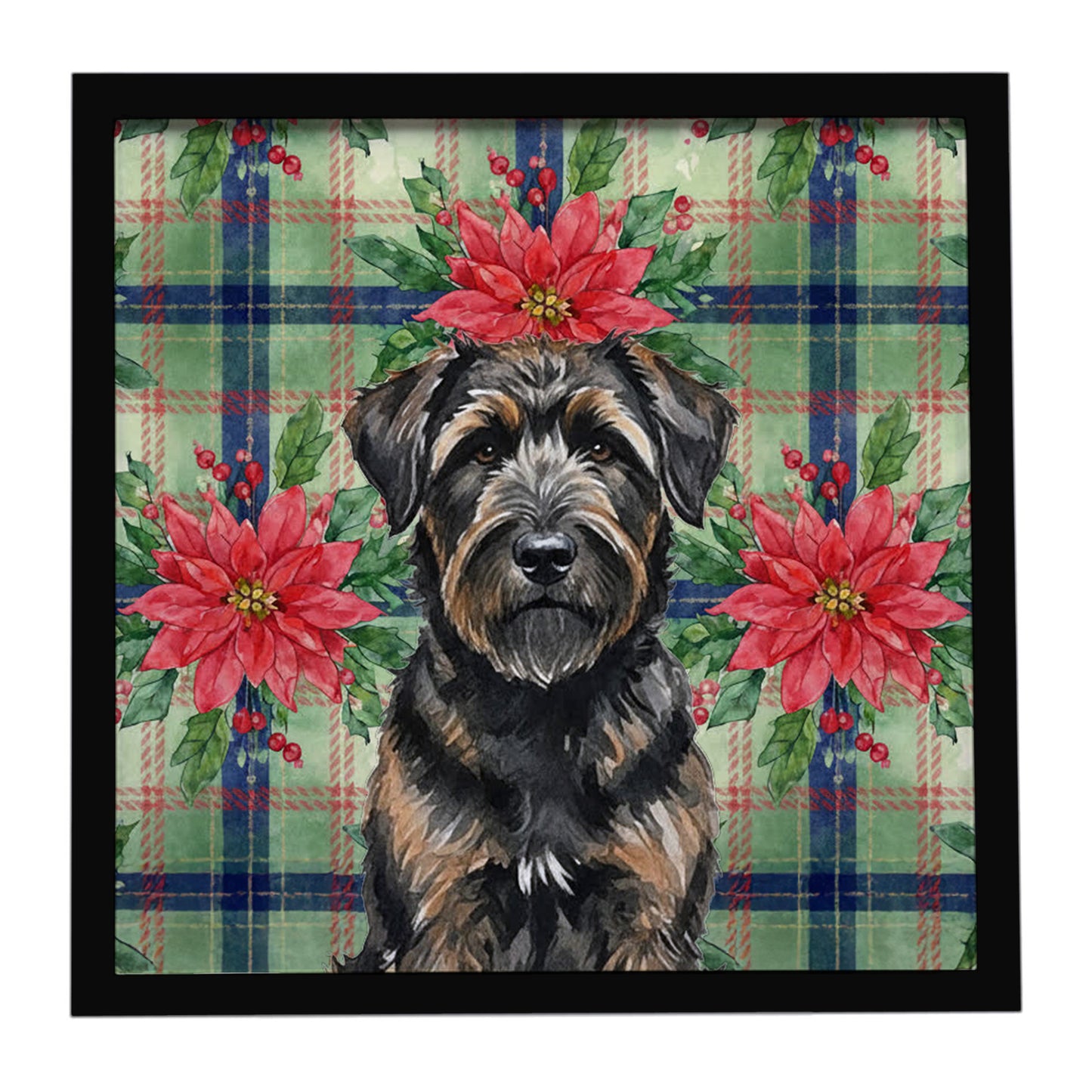Buy this Brindle Bouvier des Flandres Christmas PoinsettIas Framed Metal Print